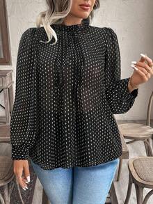 Blusa elegante de talla grande para mujer 2025 con encaje jacquard, parches y mangas con volantes, cintura ceñida y silueta evasé, adecuada para volver al colegio, graduación, vacaciones, San Valentín, festivales de música, Día de la Madre, Hallow - Negro - Ver 4