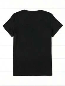 Single Item, Not A 3-Piece Set. One Piece/Set Of Short-Sleeved T-Shirts Suitable For Streetwear. Oversized Crew Neck Top For Everyday Wear, Camping, Concerts, Hip-Hop, Rock, And Rap Events. Letter Print Crew Neck T-Shirt. Casual Short-Sleeved Top For Spring And Summer. Women's Clothing. - 黑色 - 查看 3