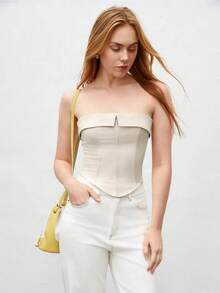 Camiseta de tirantes con detalle de pliegue para mujer, apta para uso urbano y casual de negocios, top básico adecuado para Navidad, Halloween, fiestas y atuendo de invitada a bodas - Albaricoque - Ver 7