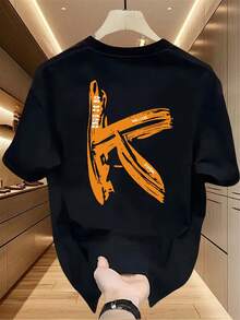 Camiseta de manga corta estampada a la moda para hombre, de algodón puro de peso pesado para verano, estilo coreano y japonés, prenda masculina versátil. - Negro - Ver 6