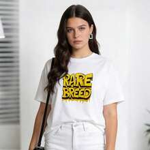 Women's Summer Clothing, Casual Soft Cotton T-Shirt With Round Neck, RARE BREED Letter Print Urban Graffiti Style. Black. - 白色 - 查看 3