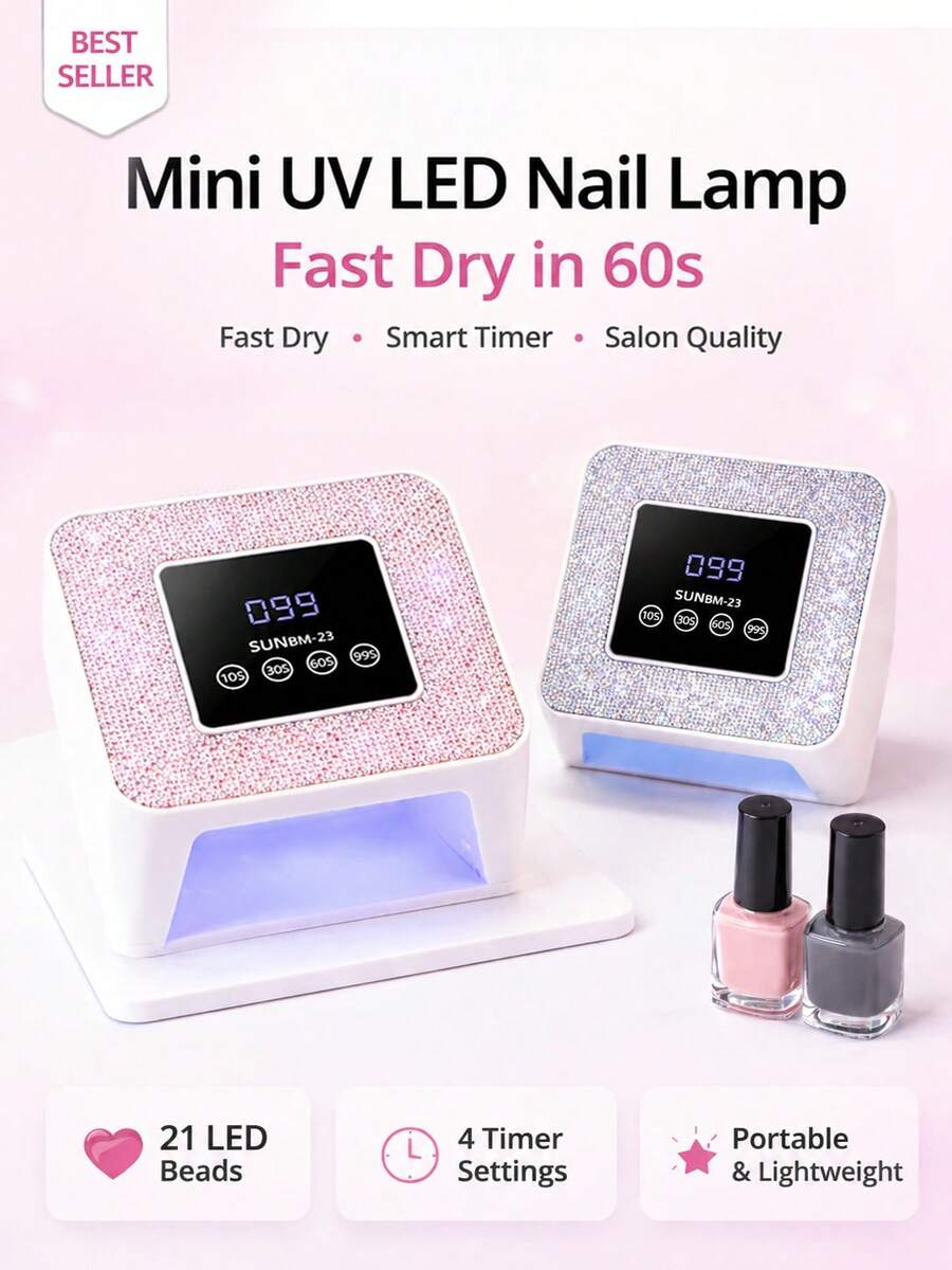 LIMEGIRL USB UV LED Nail Lamp For Gel Nails, Sparkling Rhinestone Mini Nail Dryer With Large Display Screen, 4 Timing Settings And Auto Sensor, Fast Drying Portable Nail Lamp, Gift For Women And Girls, Home & Salon Use