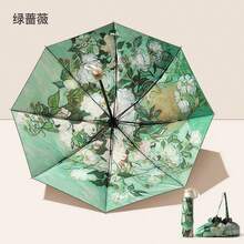 Matching Printed Umbrella & Handbag Set, Double-Layer Black Coating, Manual Folding, Sun Protection, Portable - Multiple Colors Available (matching Handbag Included) - View 9