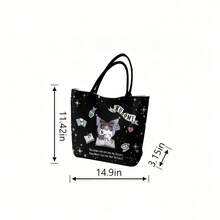 Miniso Sanrio Kuromi Fortune Teller Canvas Tote Bag, Black Star Print Shoulder Bag For Daily Use - White - View 6