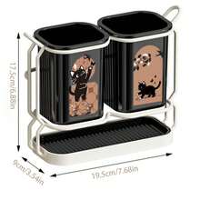 1 pieza Estante de almacenamiento de cubertería de acero al carbono resistente a la oxidación y de alta resistencia, soporte de herramientas de cocina 2 en 1 para montaje en pared y encimera con bandeja de goteo, organizador de múltiples compartimentos para cuchillos, palillos, cucharas y tenedores - Multicolor - Ver 16