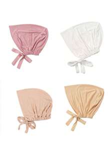 4-Piece Set Of Solid Color Tie-Back Elastic Adjustable Size Hijab Undercaps Modal Hijabs Inner Cap Set - Multicolor - View 8
