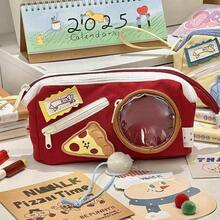 Back To School Large Capacity Apple/Burger/Milk Tea Pencil Case - Kawaii Food Theme Design With Burger And Apple, Retro Contrast Colors, Suitable For School And Stationery Organization, Cute Pencil Case - Multicolor - View 5
