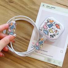 3件組數據線充電器保護套，英規藍色花卉貼花圖案，相容於Apple 20W快速充電適配器，防止線材斷裂的充電器保護套，充電器配件，手機配件 - 彩色 - 查看 4