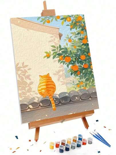 Orange Cat And Citrus Tree DIY Oil Painting By Numbers Painting Crafts Adult Home Decoration 40x50cm/16x20inch Holiday Gifts
