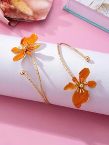 1pc Gold Artificial Drip Oil Coffee Brown Flower Bangle, Vintage Bohemian Style, Seasonal Fashion Accessory, Suitable For Daily Wear, Parties And Celebrations, Best Gift For Female Friends - Burnt Orange - View 2