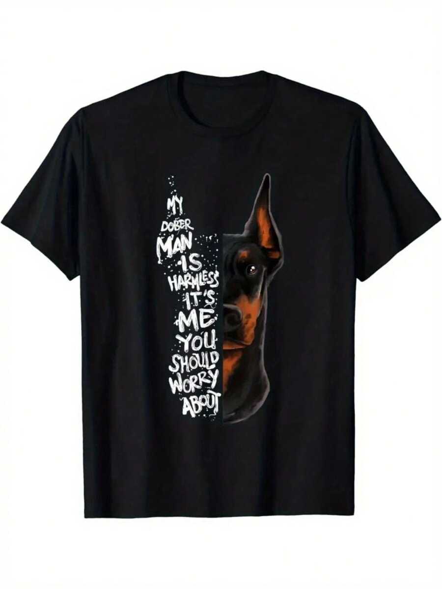 MY DOBERMAN IS HARMLESS - Funny Doberman Pinscher Couple T-Shirt 2025 - Summer Fashion, Short Sleeve, Crew Neck, Machine Washable, Ideal For Casual Wear, Everyday T-Shirt | Playful T-Shirt | Cotton Fabric - 黑色 - 查看 1