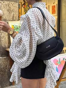 Blusa casual y sexy con estampado de corazón, contraste de color, botones delanteros y volantes/flecos en el bajo para uso en casa y vacaciones - Blanco 2 - Ver 5