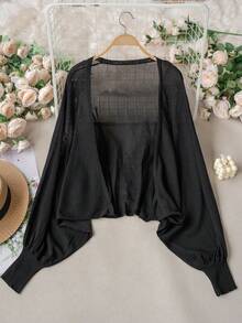 Áo khoác cardigan mỏng tay cánh dơi dáng rộng thoải mái cho nữ - màu đen - Xem 8