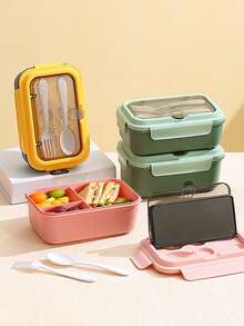 3pcs Portable Compartment Bento Lunch Box Set, Multi-Color Lunch Boxes With Forks And Spoons, Lunch Bag, Microwave , Suitable For Home, School, Office, Travel, Outdoor Picnic - Multicolor - View 8