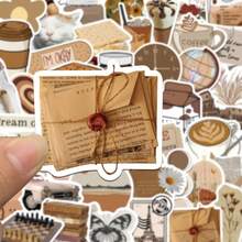 60pcs Brown Aesthetic Retro Stickers, Cute Graffiti Decals For Guitar, Notebook, Water Bottle, Ins Style School Supplies - 1 Set - View 6