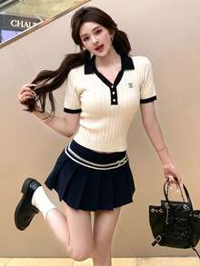 Áo croptop tay ngắn cổ Pháp, cài cúc ngọc trai, kiểu dáng nữ tính, hàng mới về mùa hè, ôm dáng, thích hợp cho mùa tựu trường. - Màu be - Xem 2