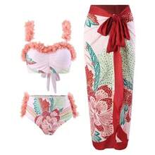 Women's One-Piece Swimsuit, Sexy Bikini With Long Lace-Up Skirt, Three-Piece Set. - Y15 Pink Suit - View 1