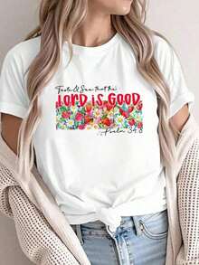 Camisetas con Patrón Cristiano para Mujer, Diseño Degusta y Observa Salmo 34:8, Estampado Floral de Fresas, Camisetas de Adoración, Ropa Diaria - Estilo Urbano Vintage, Unisex, Camiseta de Algodón de Manga Corta y Cuello Redondo - Blanco - Ver 1