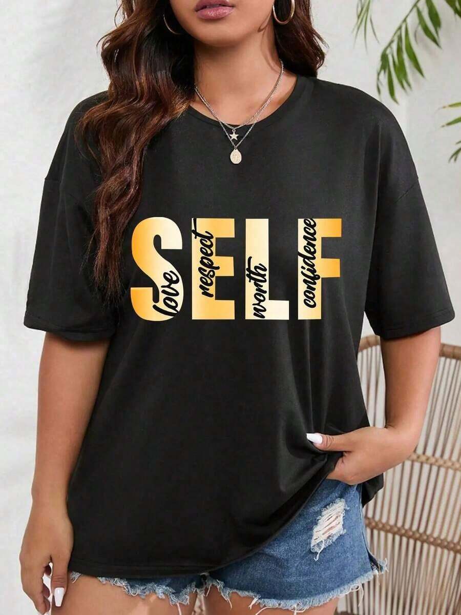 Camiseta de manga corta para mujer 100% algodón - Tela cómoda perfecta para salidas diarias y para descansar en casa. - Negro - Ver 1
