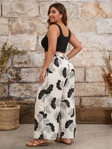 Plus Size Women's Fashion Wide Leg Pants, Unique Floral Print, Loose Fit, Suitable For Casual Outings Or Holiday Occasions - Multicolor - View 4