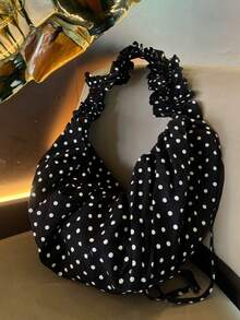 2026 New Korean & Japanese Style INS Versatile Pleated Polka Dot Ruffle Drawstring Dumpling Bag, Suitable For Commuting, School, And Casual Outings - Black - View 6