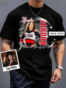 Custom Plus Size Men's Loose Crew Neck Casual T-Shirt - Add Your Own Images And Text - Customize Athlete Photos, But Also A Thoughtful Gift To Summer - Black - View 1