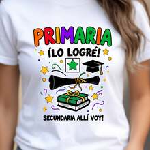 Camiseta de graduación de la escuela primaria para mujer, diseño divertido de celebración para fiestas infantiles, camiseta 2D para mujer, diseño casual holgado, ligeramente extendido - blanco - Ver 1
