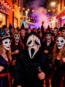 Halloween Party Festival Bar Nightclub Street Prank Props Black Cloth Witch Mask - Type a - View 5