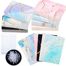 Set de 800 Tarjetas de Pendientes Diseño de Mármol con Líneas Doradas 200 Tarjetas de Pendientes 8 Colores 200 Bolsas Autoadhesivas y 400 Soportes para Pendientes Estilo de Brillo - Estilo sencillo - Ver 2
