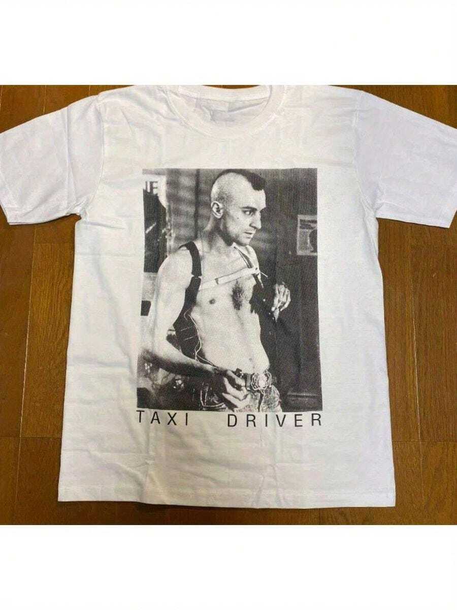 Camiseta de Manga Corta con Estampado de Taxi Driver - Unisex, Estilo Bohemio Clásico en Blanco, Corte Regular, Confort para Todas las Estaciones, Tallas S-XXL, Camiseta Diaria, Dise?o Vintage, Materi - Blanco - Ver 1