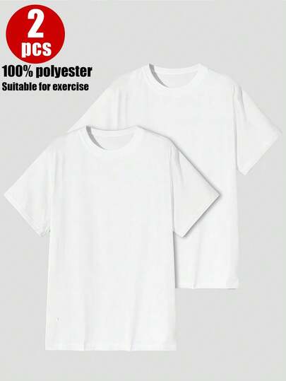 "2Pack/Set Basic Black Crew Neck Tees",Soft Polyester Breathable Fabric, Women's T-Shirt, Short-Sleeve Crew Neck Tee, Versatile Layering Essential, Casual Basic Top