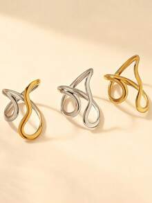 1 pieza Anillo de acero inoxidable con línea asimétrica, anillo abierto minimalista y versátil apto para uso diario - Multicolor - Ver 5