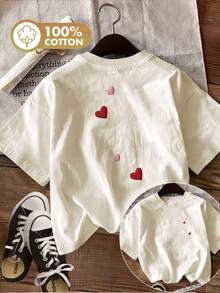Edición Limitada, Camiseta Casual de Moda para Mujer con Estampado de Doble Cara Primavera/Verano, Estilo Fresco con Estampado de Corazón en Acuarela, Manga Corta, Cuello Redondo, Nueva Camiseta Cómoda y Ligera de Algodón para Mujer CCLightweight. - Negro - Ver 11