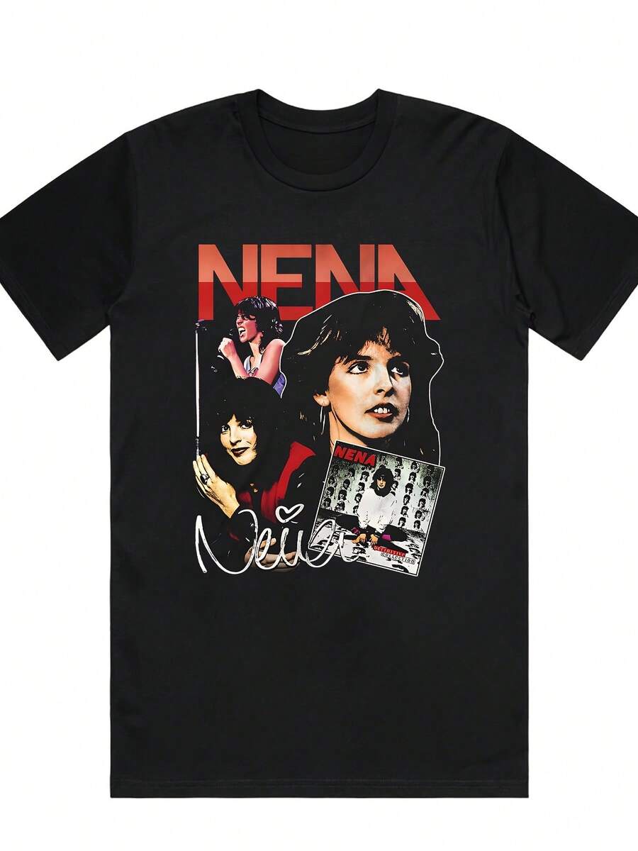Camiseta divertida para hombre 2026 con logo y letras de Nena - Diseño unisex que presenta la clásica portada del álbum de la soprano alemana Nena, con fondo negro y logo rojo de Nena. Camiseta de manga corta con cuello redondo de estilo casual urbano, lavable a máquina. Camiseta para mujer, precio de oferta, camiseta para mujer. - Negro - Ver 1
