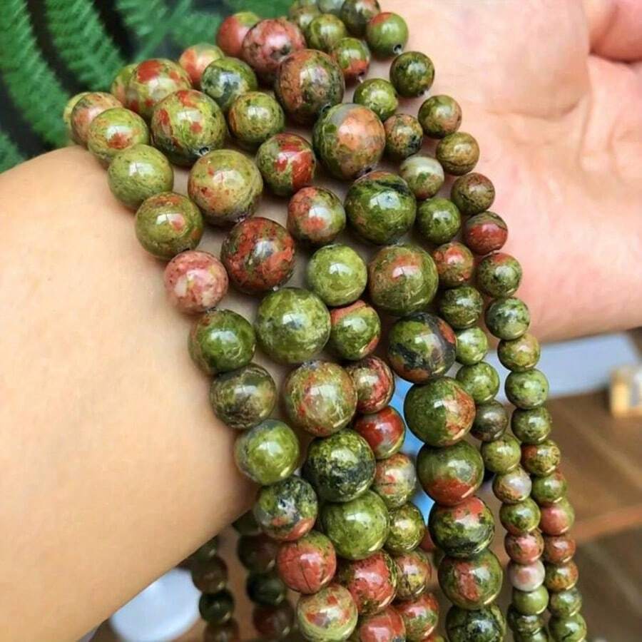 Hạt đá Garnet và Ngọc bích xanh tự nhiên hình tròn, kích thước 4/6/8mm, chất lượng cao, dùng để tự làm vòng tay, dây chuyền và trang sức. - Nhiều màu - Xem 1