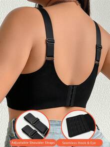 Plus Size Women's Solid Color Bra - Soft, Comfortable, Adjustable Straps - Black - View 3