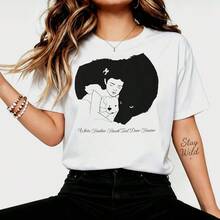 White Feather Falcon, Deer Hunter, Black And White Bear Girl, Line Art Graphic T-Shirt, Wildlife Casual Cotton T-Shirt For Fans - White - View 1