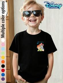 Disney Zootopia Judy Hopps Nick Wilde Printed T-Shirt | Unisex Casual Short-Sleeve T-Shirt, Disney Character IP Collaboration, Versatile Summer Outing, Children's Cartoon Print Crew Neck Top, Suitable For Students' Daily Wear, Cute Rabbit Officer And Nick The Fox Print, Matching Style For Family Outings, Fun Animation Theme, Popular Character Merchandise, Comfortable And Skin-Friendly Fabric, Perfect For Everyday School Wear, A Must-Have For Amusement Park Photos, Cartoon Print Design, Zootopia Fan Collector's Edition - màu đen - Xem 2