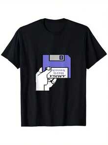 Camiseta retro de ordenador Amiga Workbench con inserción de disquete, unisex, de personalidad, casual, cuello redondo, manga corta para exteriores, ligeramente elástica, % algodón, S- - Negro - Ver 1