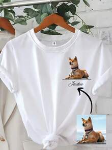 Camiseta personalizada con foto y texto para amantes de los perros, camiseta personalizada con imagen de cachorro, camiseta con foto personalizada, opción de regalo para las fiestas, camiseta con foto de cachorro - [Blanco] - Ver 1
