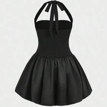 Women's Sexy Halter Neck Dress, Luxury Niche High-End Elegant Evening Party Birthday Puff Mini Dress Pink Summer - Rojo - Ver 7
