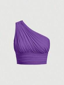 Top crop de un hombro fruncido - Morado - Ver 5