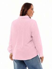 Camisa de manga larga con cuello vuelto y botones para mujer de talla grande, elegante camisa blanca de otoño - Rosa - Ver 7