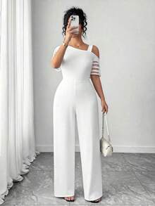 Mono informal de talla grande para mujer de unicolor y diseño minimalista asimétrico - Blanco - Ver 5