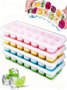 1/4 Set de Molde de Cubitos de Hielo de Silicona, Fácil Liberación Suave, 14 Compartimentos Mixtos de 4 Colores, Con Tapa Removible a Prueba de Derrames, Apilable, Accesorio de Cocina, Pequeña Herramienta de Cocina - Multicolor - Ver 7
