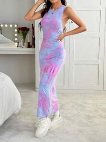 Vestido largo de mujer de verano con estampado floral, tirantes y silueta ajustada.Vestido largo azul, vestido teñido anudado, vestido largo ajustado, vestido largo y sexy, vestido único, vestido sin mangas, vestidos elegantes de mujer, vest - Multicolor 2 - Ver 4