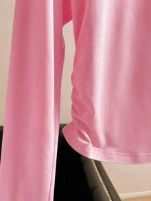 Camiseta casual de manga larga, cuello redondo, con estampado de lazo, color negro para mujer - Rosa - Ver 5