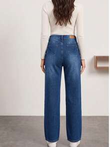Jeans De Corte Recto Y Tiro Alto Estilo Minimalista Y Atemporal. - Azul Mezclilla H2KA04 - Ver 3