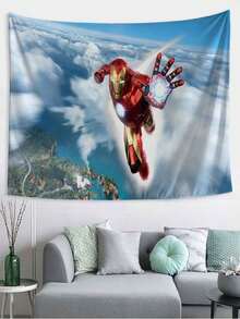 1pc M-Arvel I-Ron Man Tapestry, Cinematic Sky Flight Style Wall Decor, Bright Cloudscape Superhero Art Hanging, Perfect For Bedroom, Living Room, Dorm, Apartment, Studio, Party Backdrop, Comic, Superhero Themed Room Decor, Adds Heroic Vibe To Any Living Space, Ideal For Photo Shoots And Fan Spaces - 多色a - 查看 3