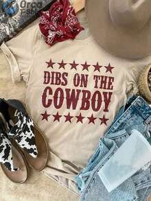 Camiseta de mezclilla estilo country western, camiseta con estampado vintage, camiseta cómoda, camiseta de algodón con estampado vintage, camiseta de cuello redondo corto para chicas, top de verano de estilo Y2K estético y lindo, adecuada para actividades al aire libre, en casa, en el trabajo o como camiseta casual holgada para uso diario. - Albaricoque - Ver 1